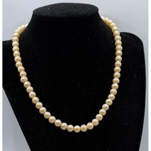 Vintage Japan Pearl Necklace 17" Cream Faux Pearls Mid Century Classic